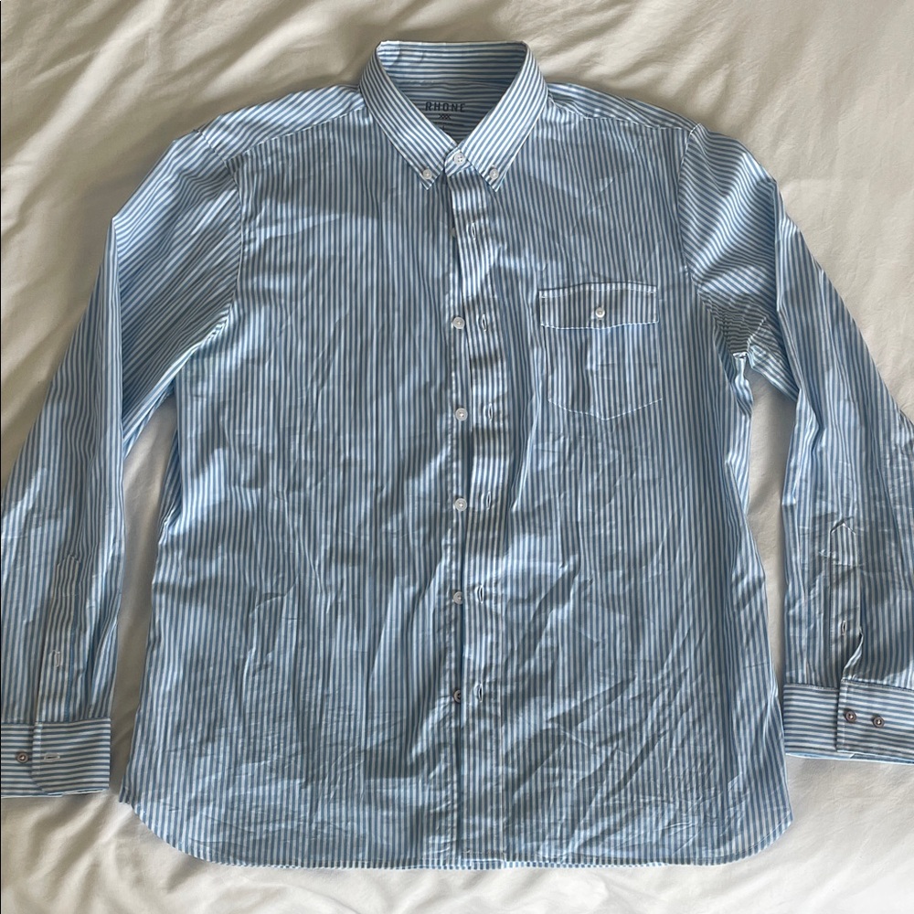 RHONE Blue Striped Casual Button Down Shirt
